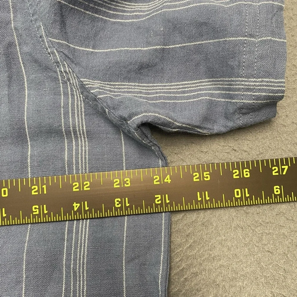Banana Republic Shirt Mens Large Blue Stripe Short Sleeve Linen Blend Button Up